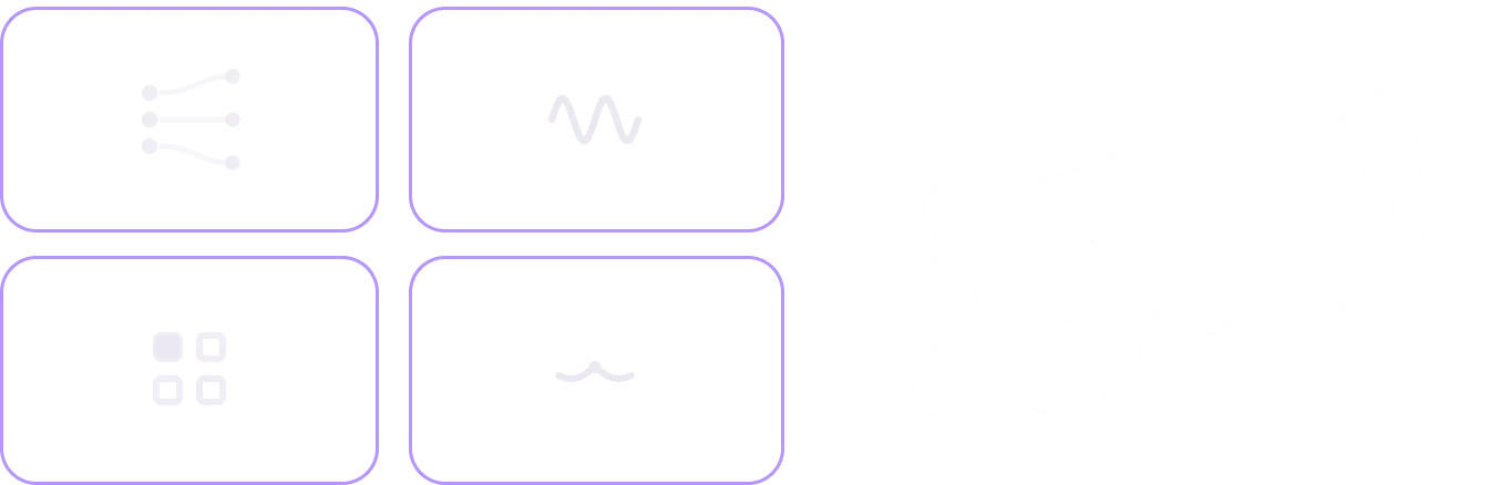 The Flow box: four tiles for Arp, Shaper, Glitch and Robin, with the contour map of the Randomizer to the right