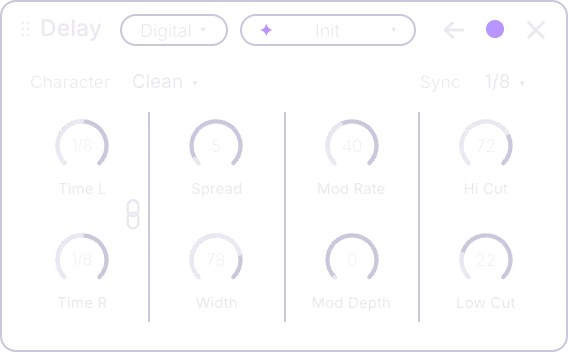 Delay card back panel with Character, Sync and eight knobs