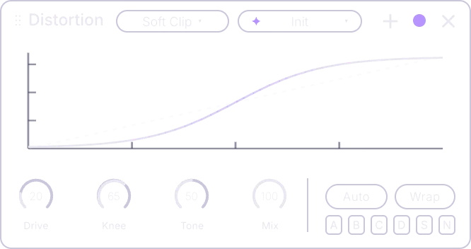 Distortion card front on the Soft Clip type, with its transfer curve