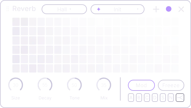 A Reverb effect card, front panel, on the Hall type
