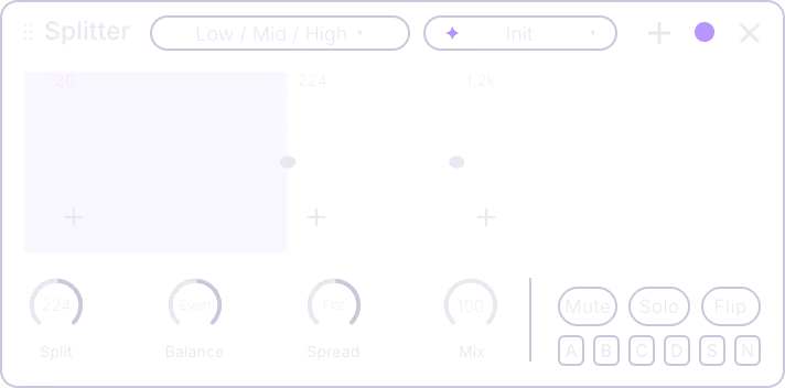 Splitter effect card, front panel with its bands