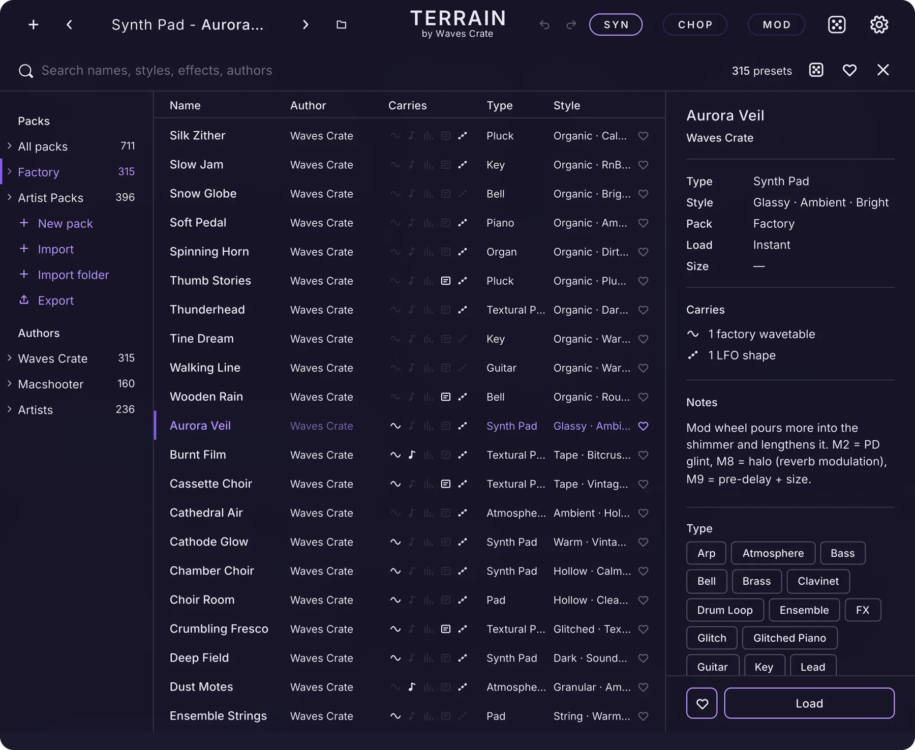 The preset browser
